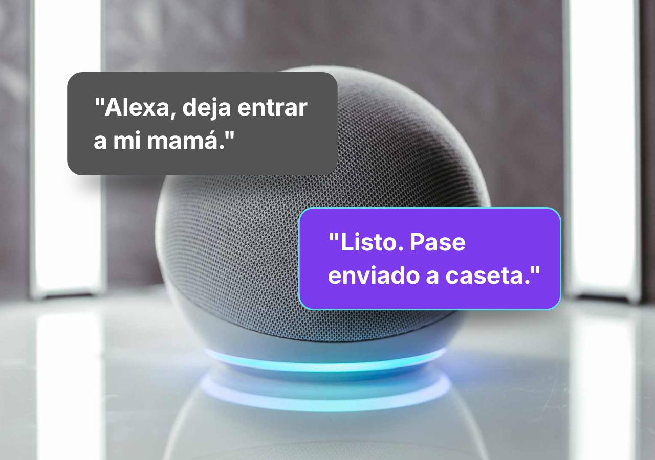 Altavoz inteligente en un salón, estilo foto realista